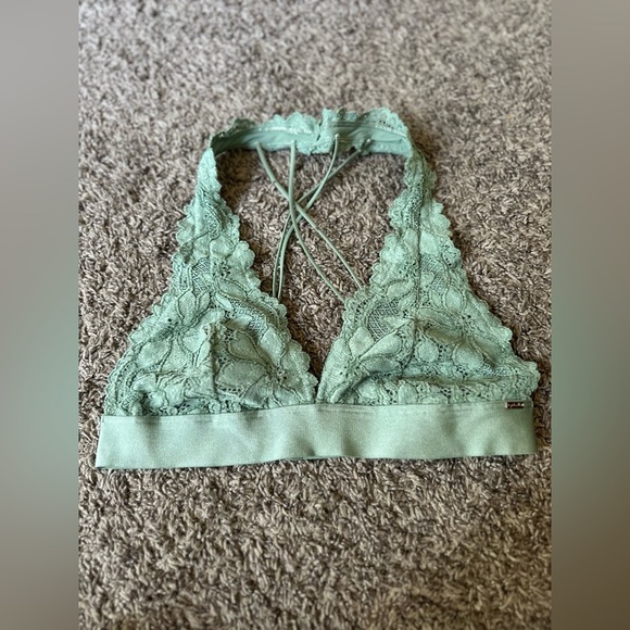 Victoria’s Secret PINK! Sage Green Lace Floral Halter Bralette Size Medium - Picture 5 of 9
